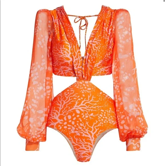 PatBo Coral Print Cutout Bodysuit - Picture 6 of 7